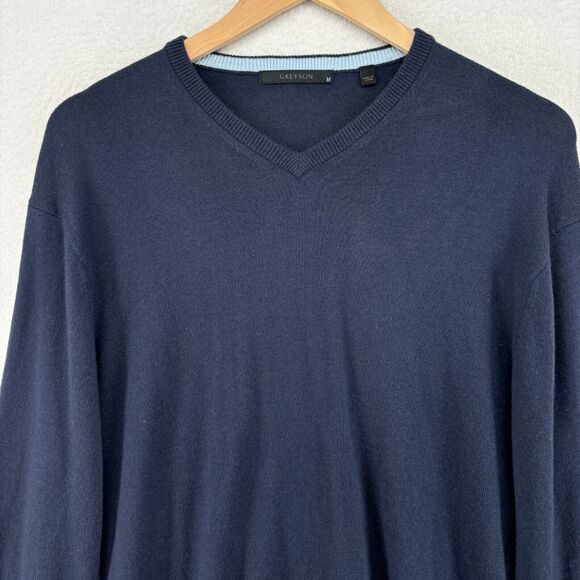 GREYSON Sweater Mens M Cheyenne V-Neck Merino Wool Blend Golf Pullover Blue - Picture 3 of 14